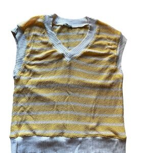 Zara Yellow & White Striped V-Neck Tank Sweater Top NWOT Size Womens Large